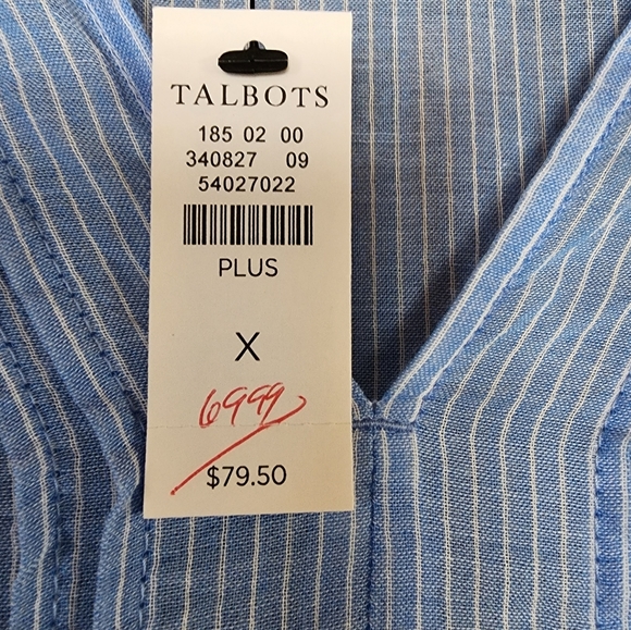 Talbots Band Collar Popover Sunny Stripe Blue and White Plus Size X - Picture 5 of 12